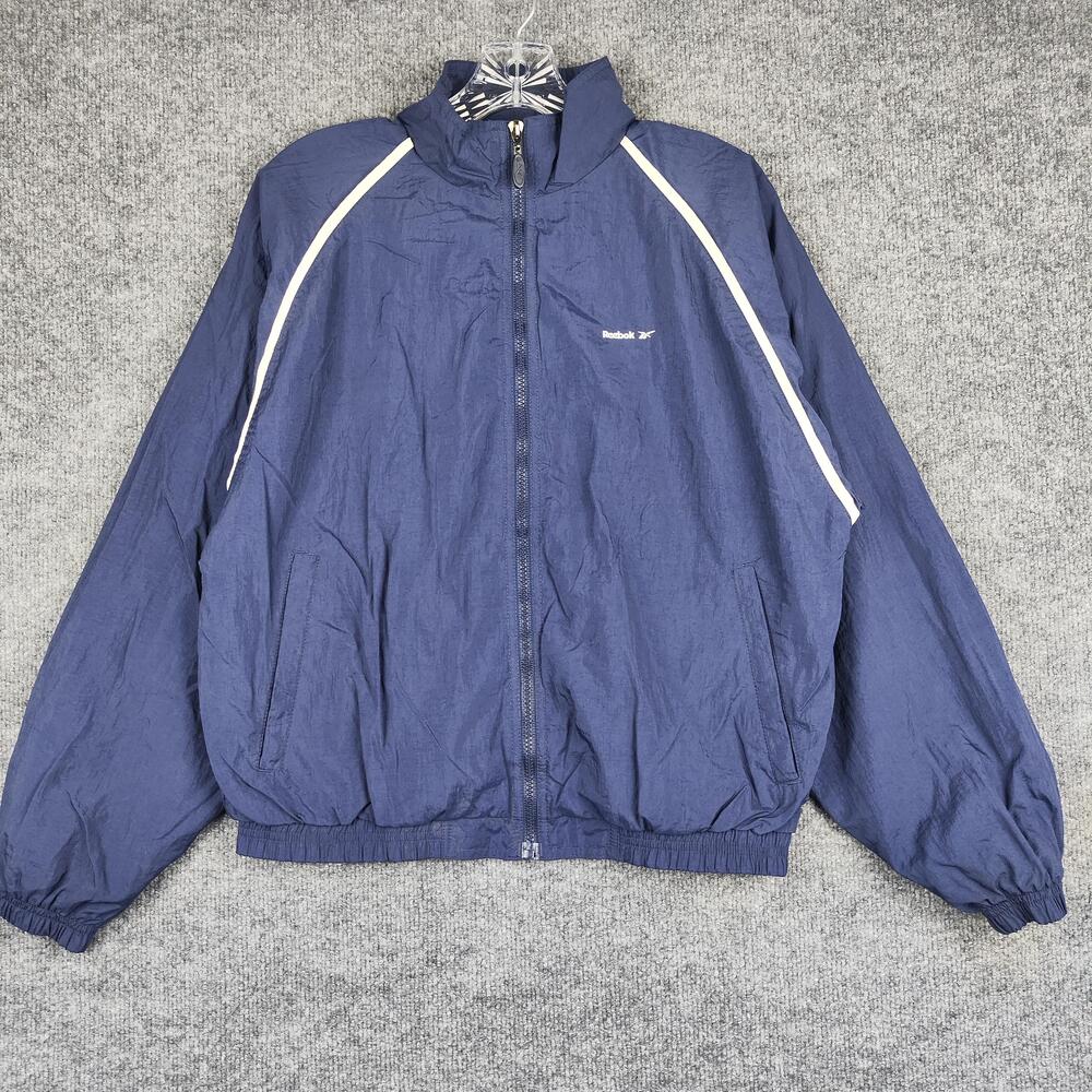 Reebok Jacket Womens Medium Blue Lightweight Windbreaker Full Zip Running Track